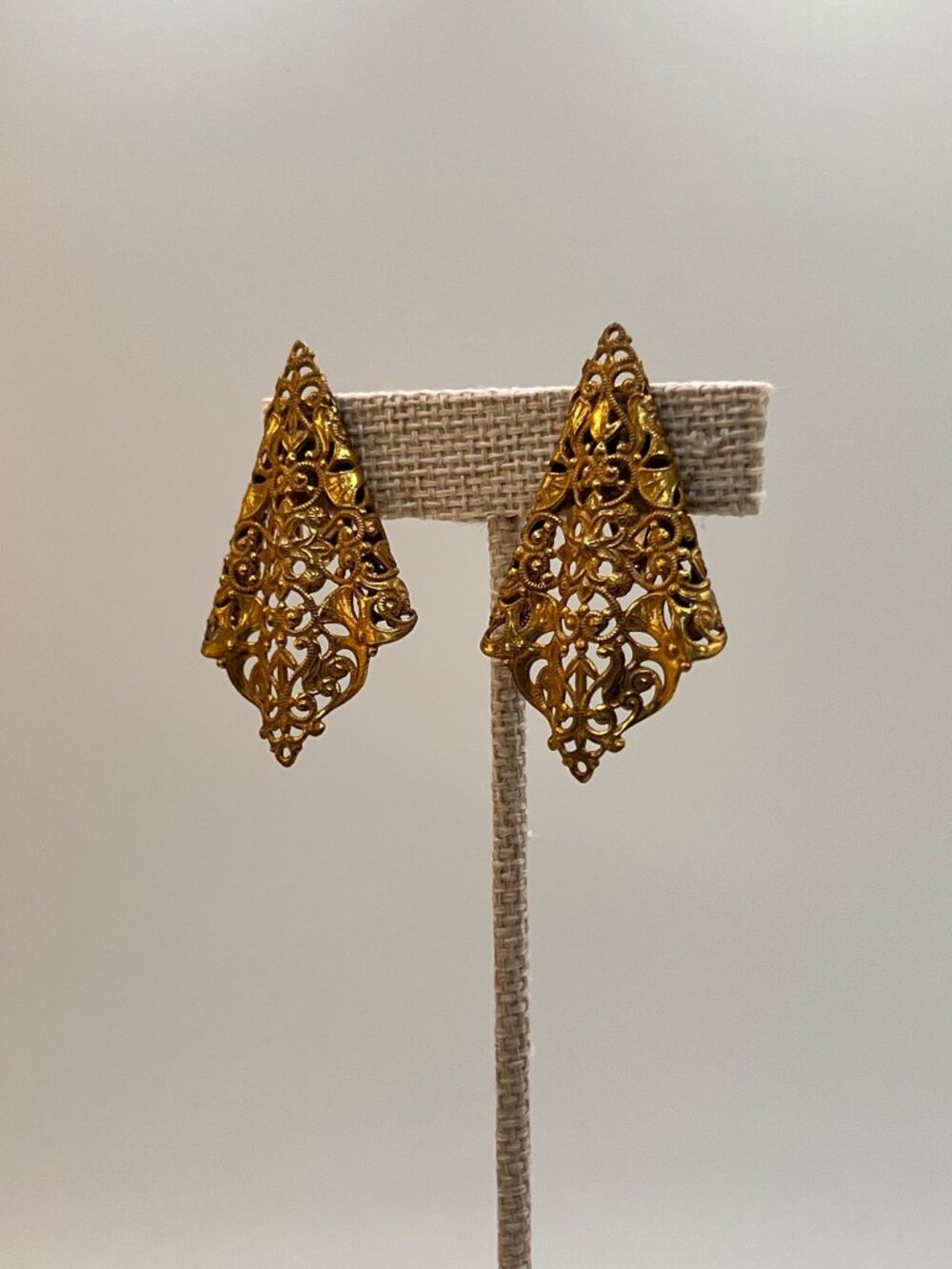 Signed Vintage Miriam Haskell Gold-Tone Filigree Clip-On Earrings